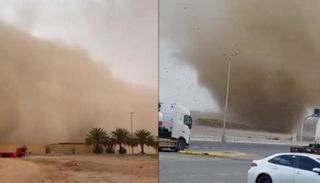 جدار غباري وإعصار قمعي يجتاحان السعودية